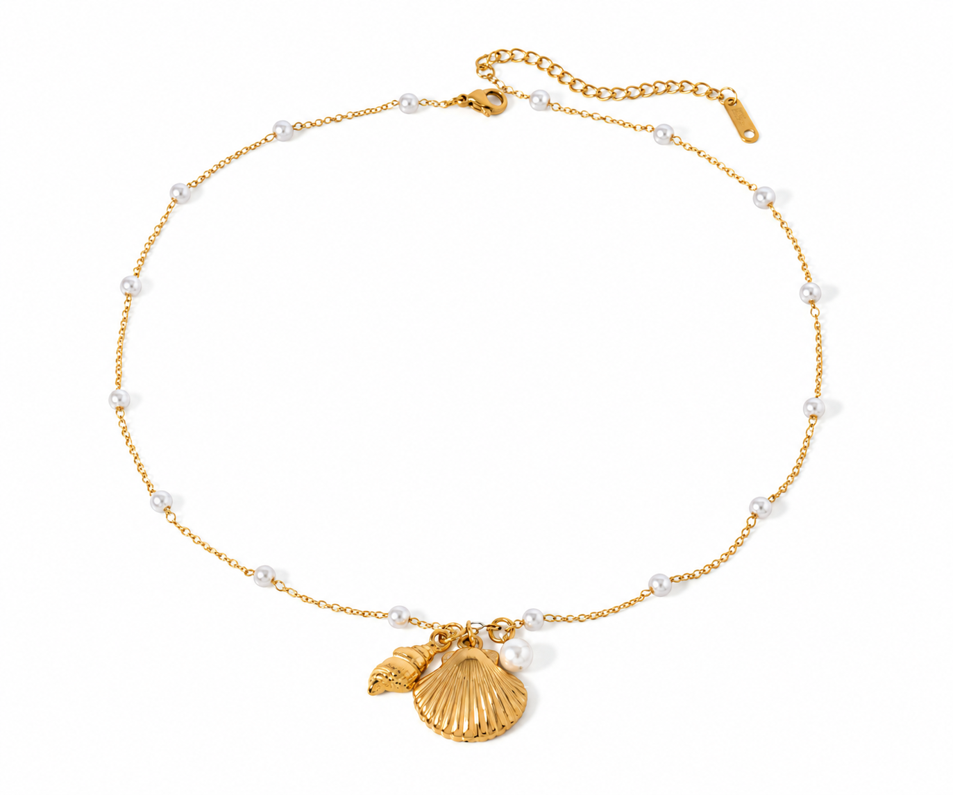 Julia 18K Gold Pearl & Shell Charm Bracelet – Elegant Summer Beach Jewelry