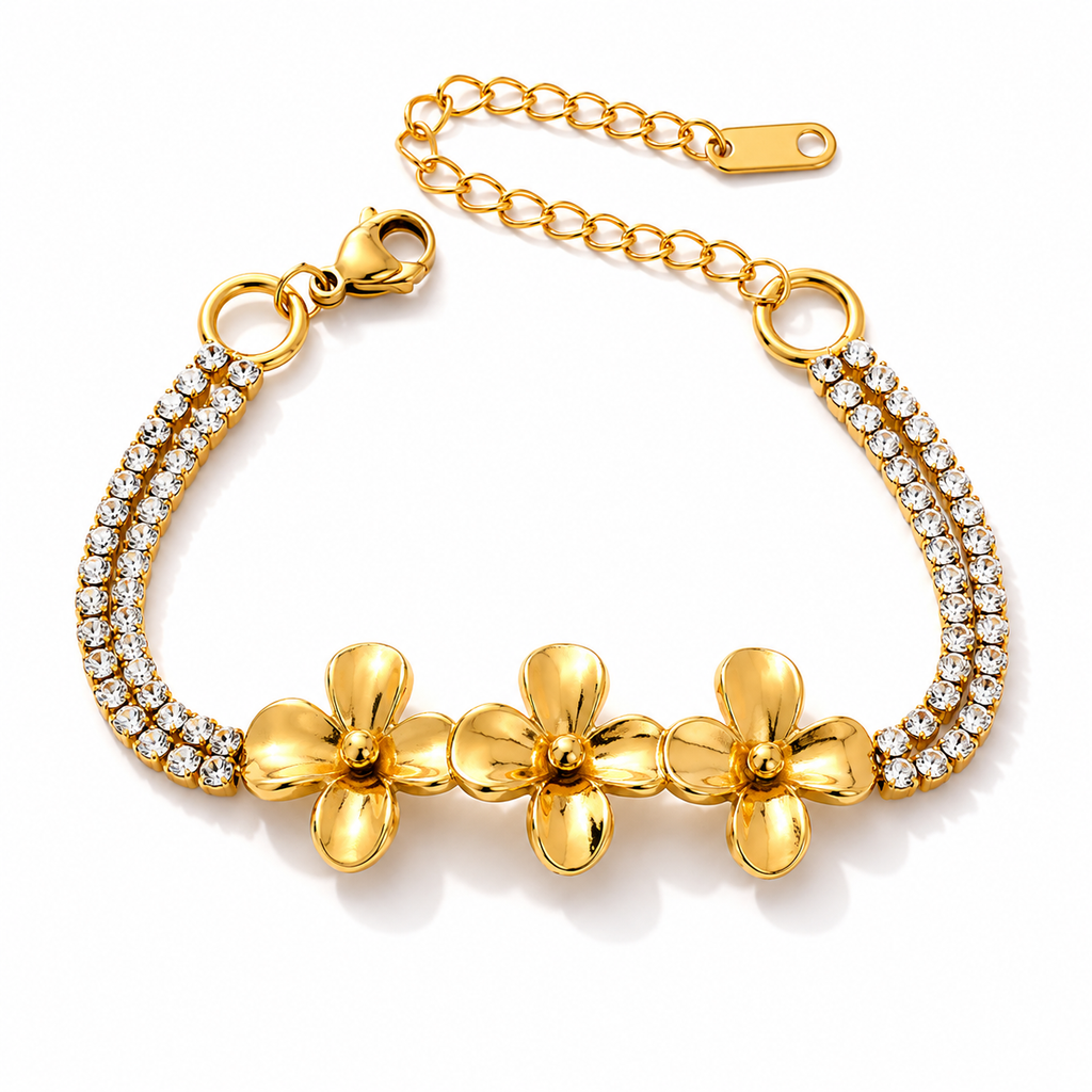 Flower Bracelet 18K Gold – Luxury Crystal Chain Bracelet for Women