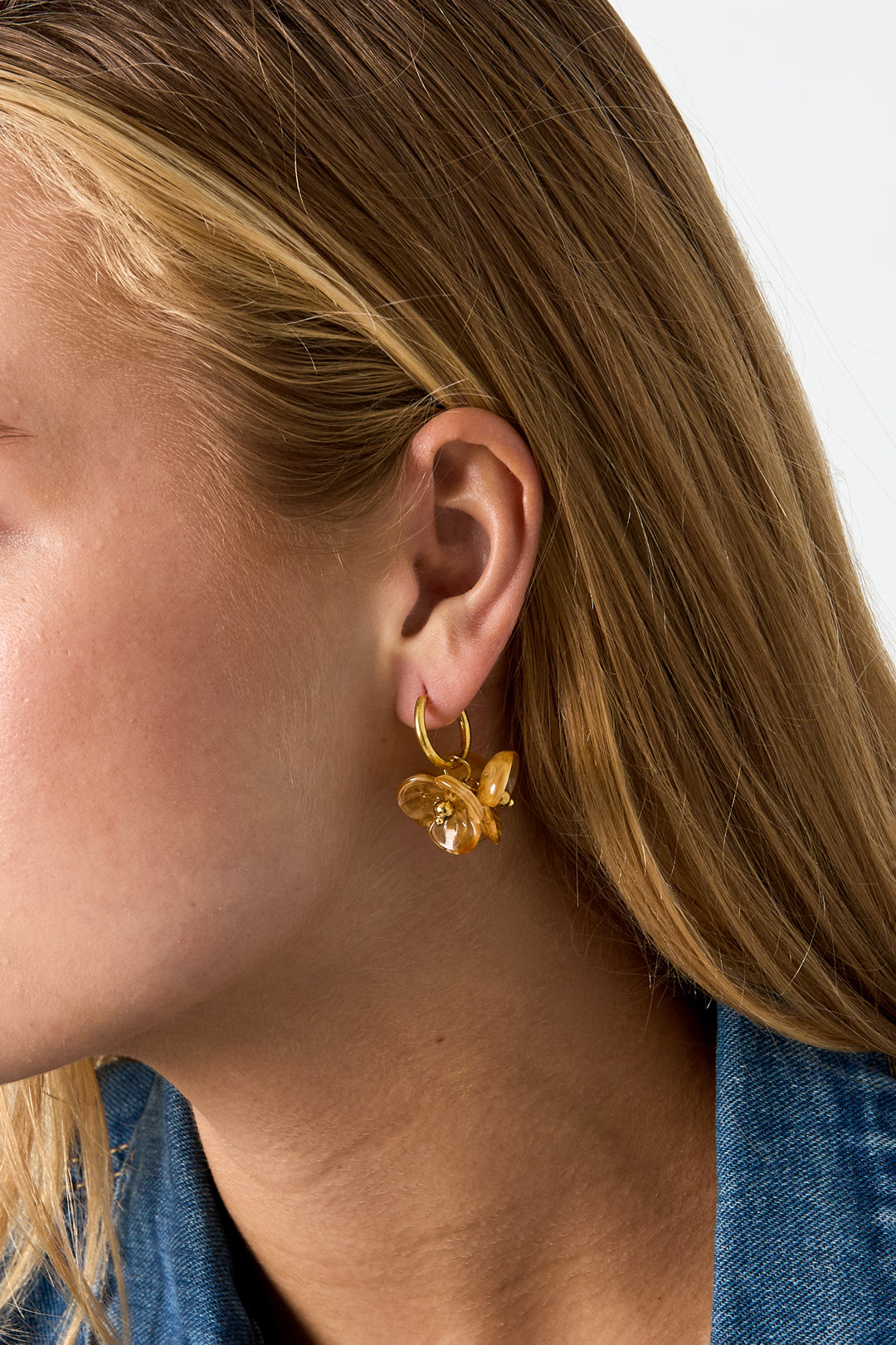 GoldAura™ Amber Bloom Hoop Earrings – Elegant Floral Dangle Earrings
