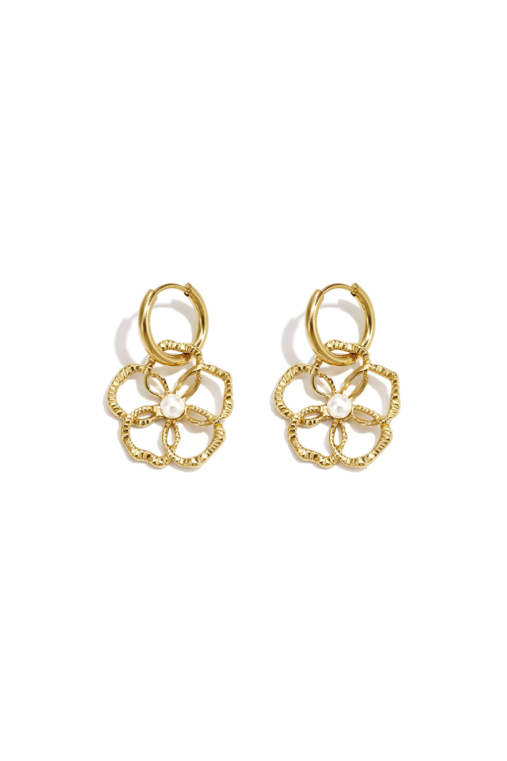 GoldAura™ Golden Flower Charm Hoop Earrings – Elegant Floral Jewelry