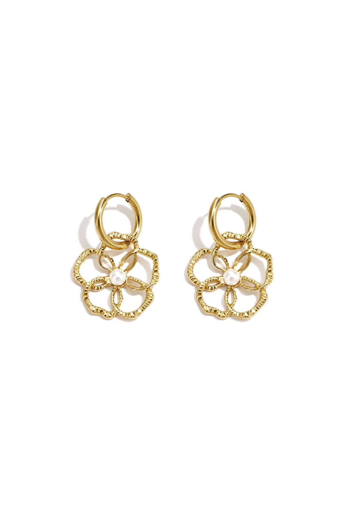 GoldAura™ Golden Flower Charm Hoop Earrings – Elegant Floral Jewelry