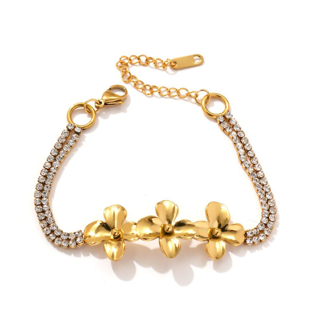 Flower Bracelet 18K Gold – Luxury Crystal Chain Bracelet for Women