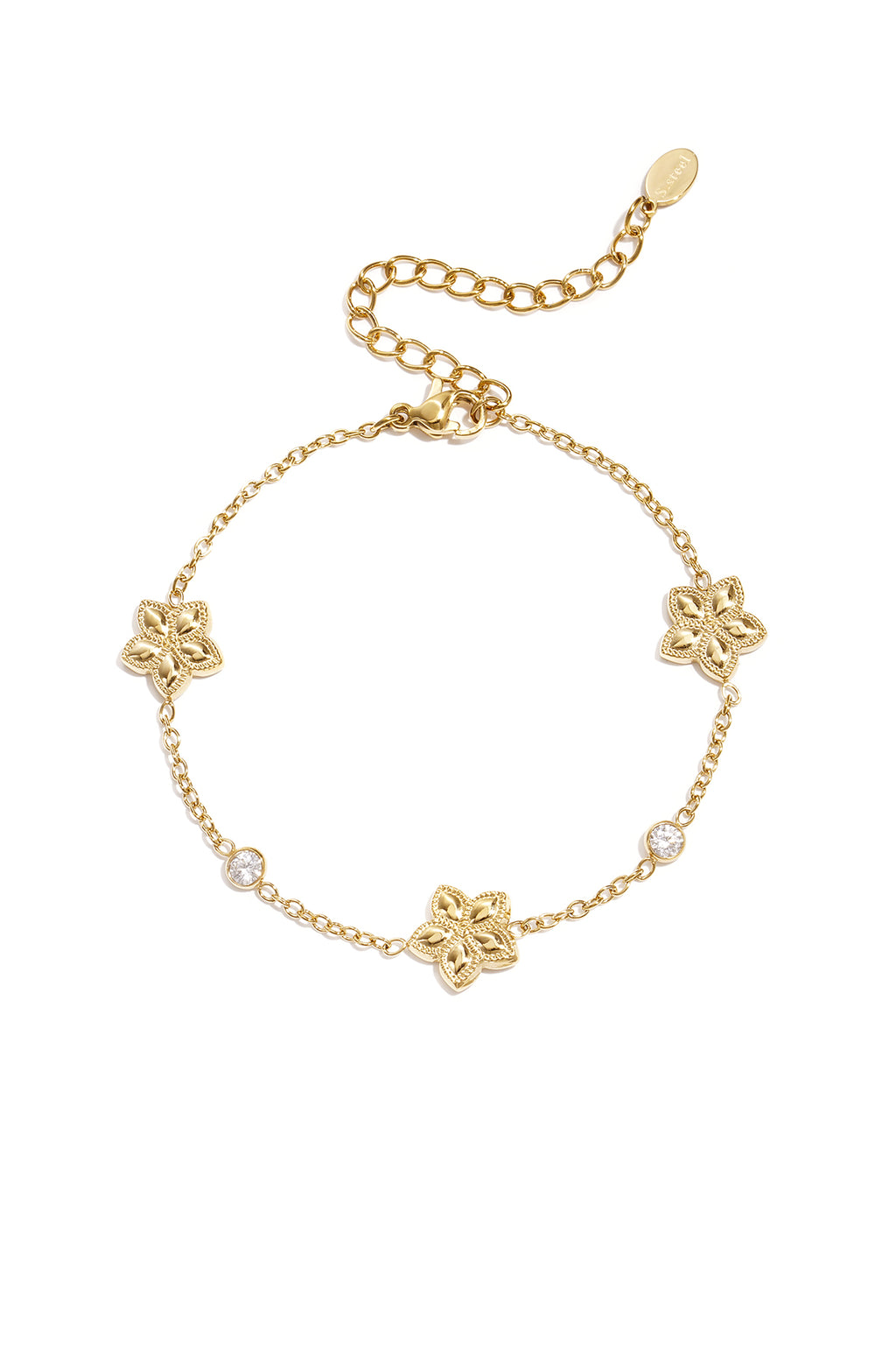 GoldAura™ Golden Floral Charm Bracelet – Stainless Steel Elegance