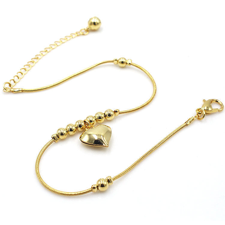 Gothic Heart Gold Anklet Vintage Beaded Charm