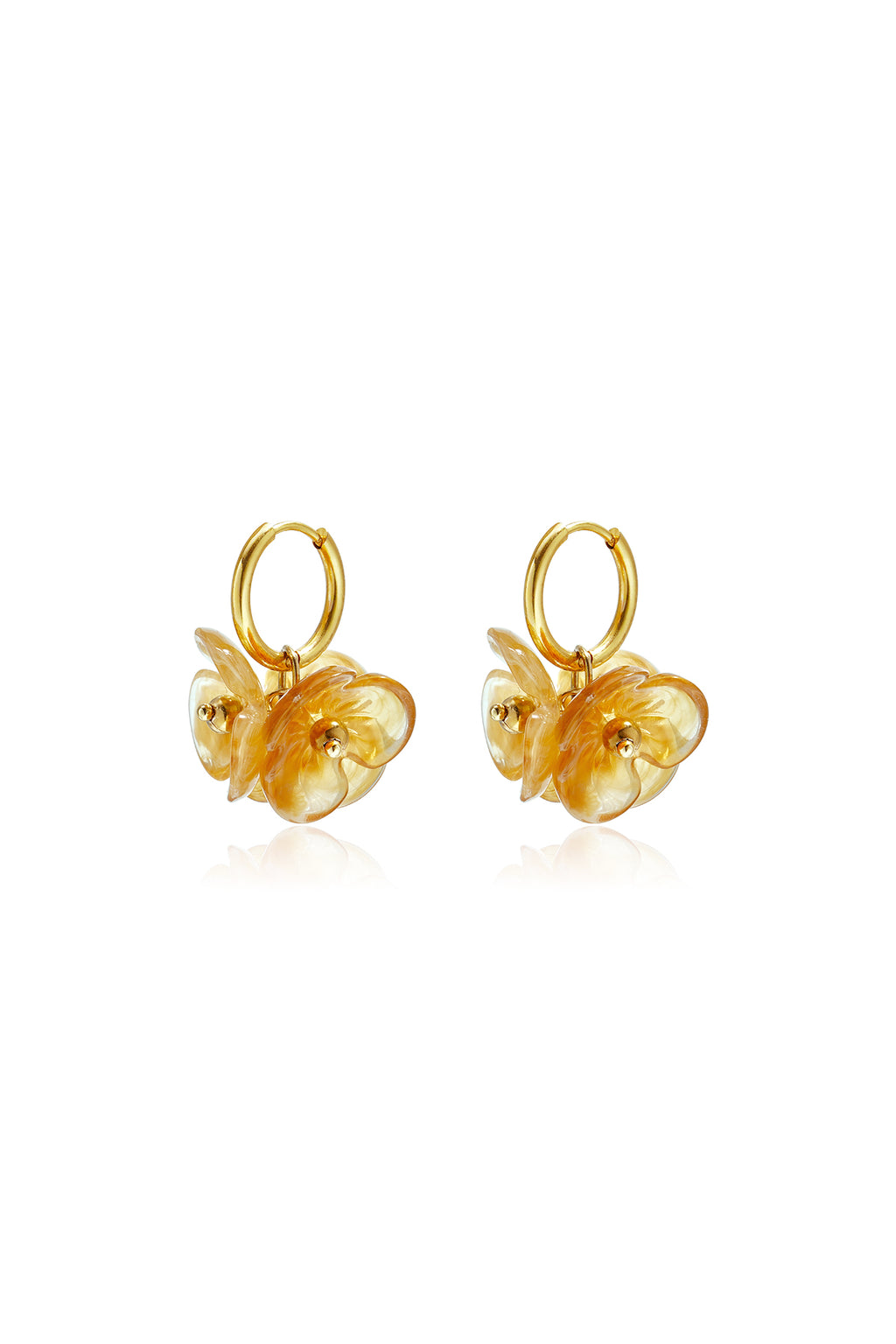 GoldAura™ Amber Bloom Hoop Earrings – Elegant Floral Dangle Earrings