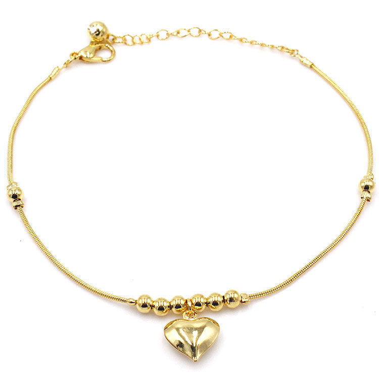 Gothic Heart Gold Anklet Vintage Beaded Charm