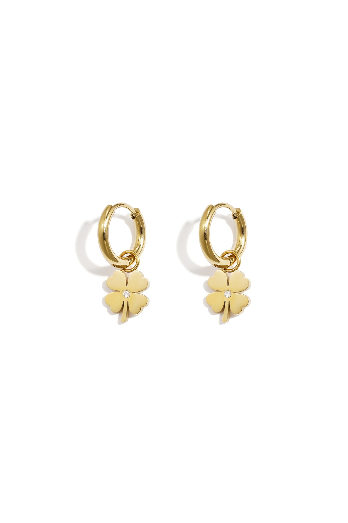 GoldAura™ Lucky Clover Hoop Earrings – Elegant Gold Floral Design
