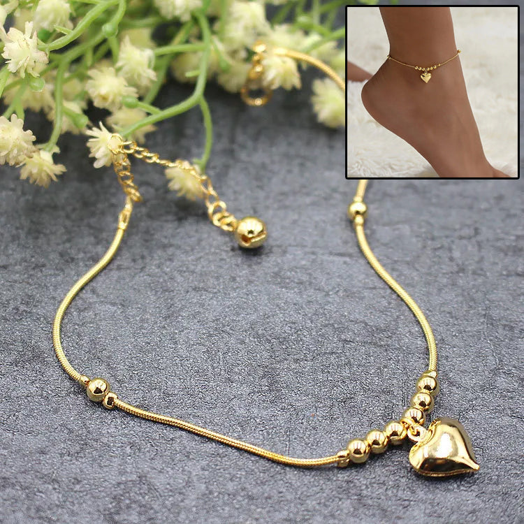 Gothic Heart Gold Anklet Vintage Beaded Charm
