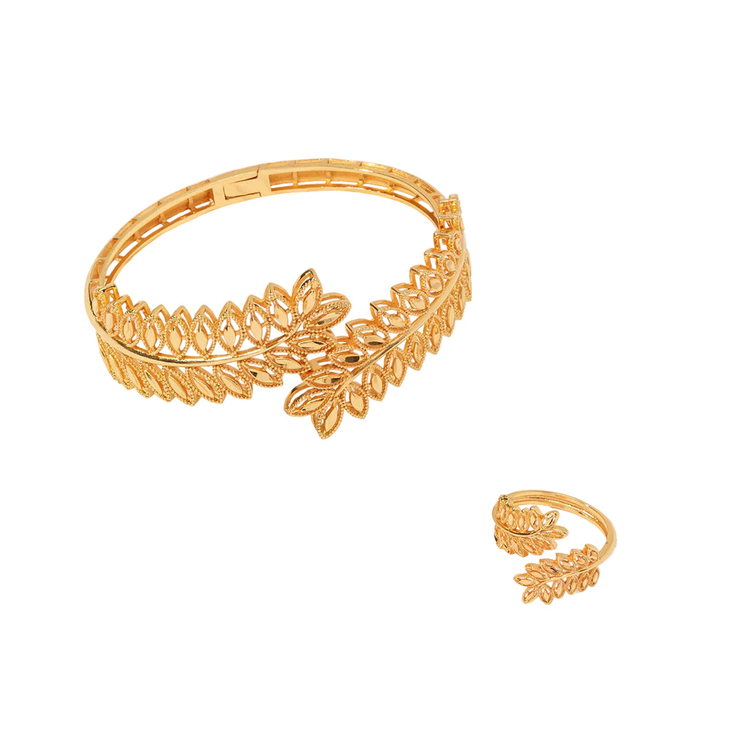Laurel Leaf Bracelet & Ring Set Vintage Gold Wheat Leaf