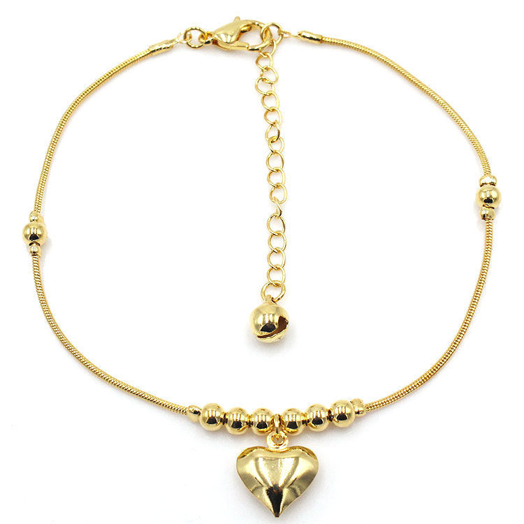 Gothic Heart Gold Anklet Vintage Beaded Charm