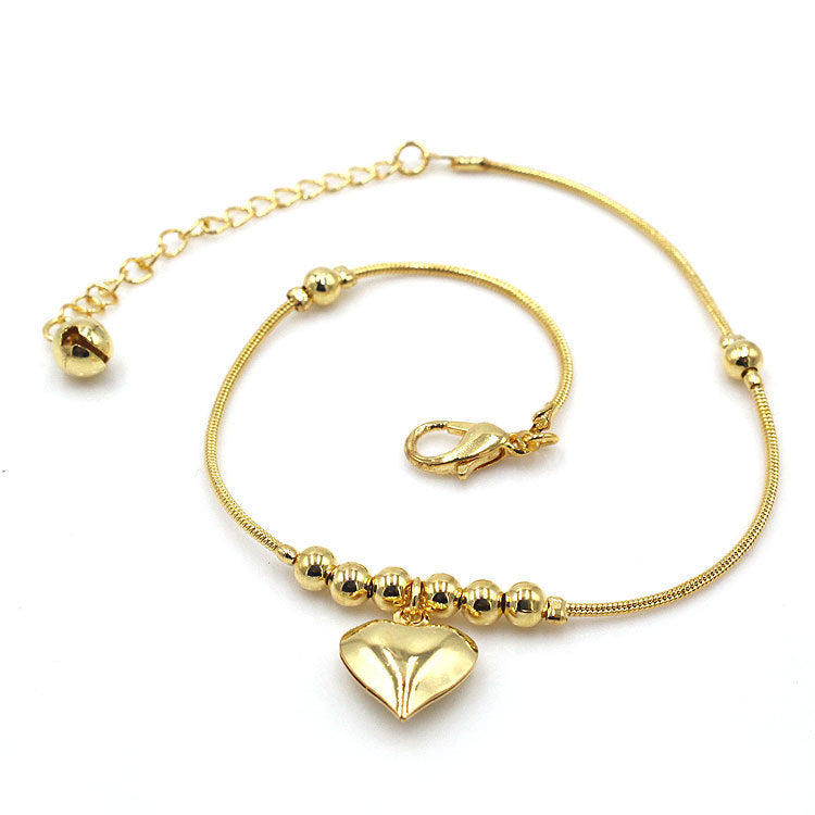 Gothic Heart Gold Anklet Vintage Beaded Charm