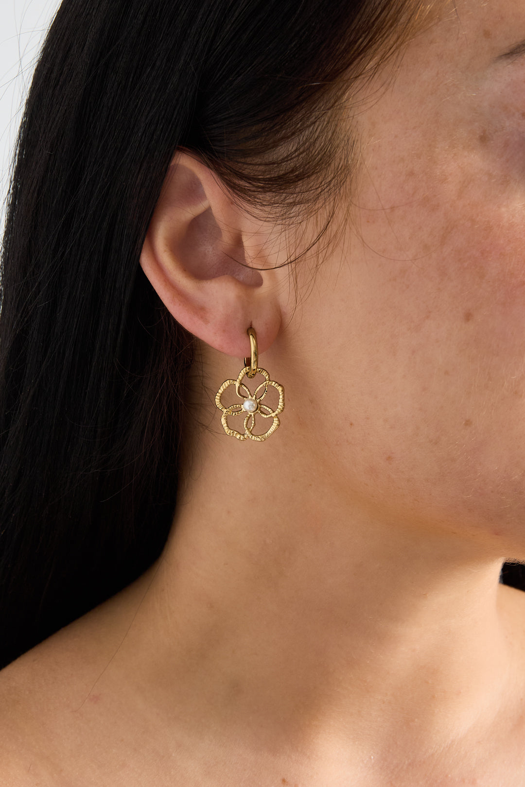 GoldAura™ Golden Flower Charm Hoop Earrings – Elegant Floral Jewelry