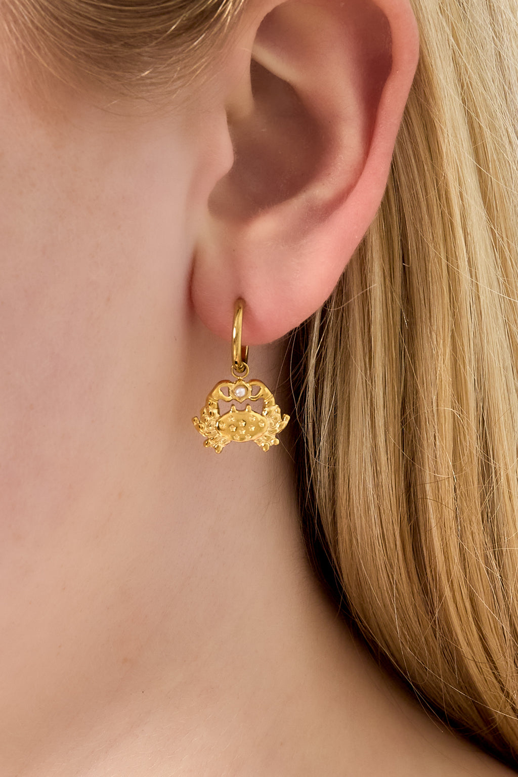 GoldAura™ Golden Crab Charm Hoop Earrings – 304 Stainless Steel