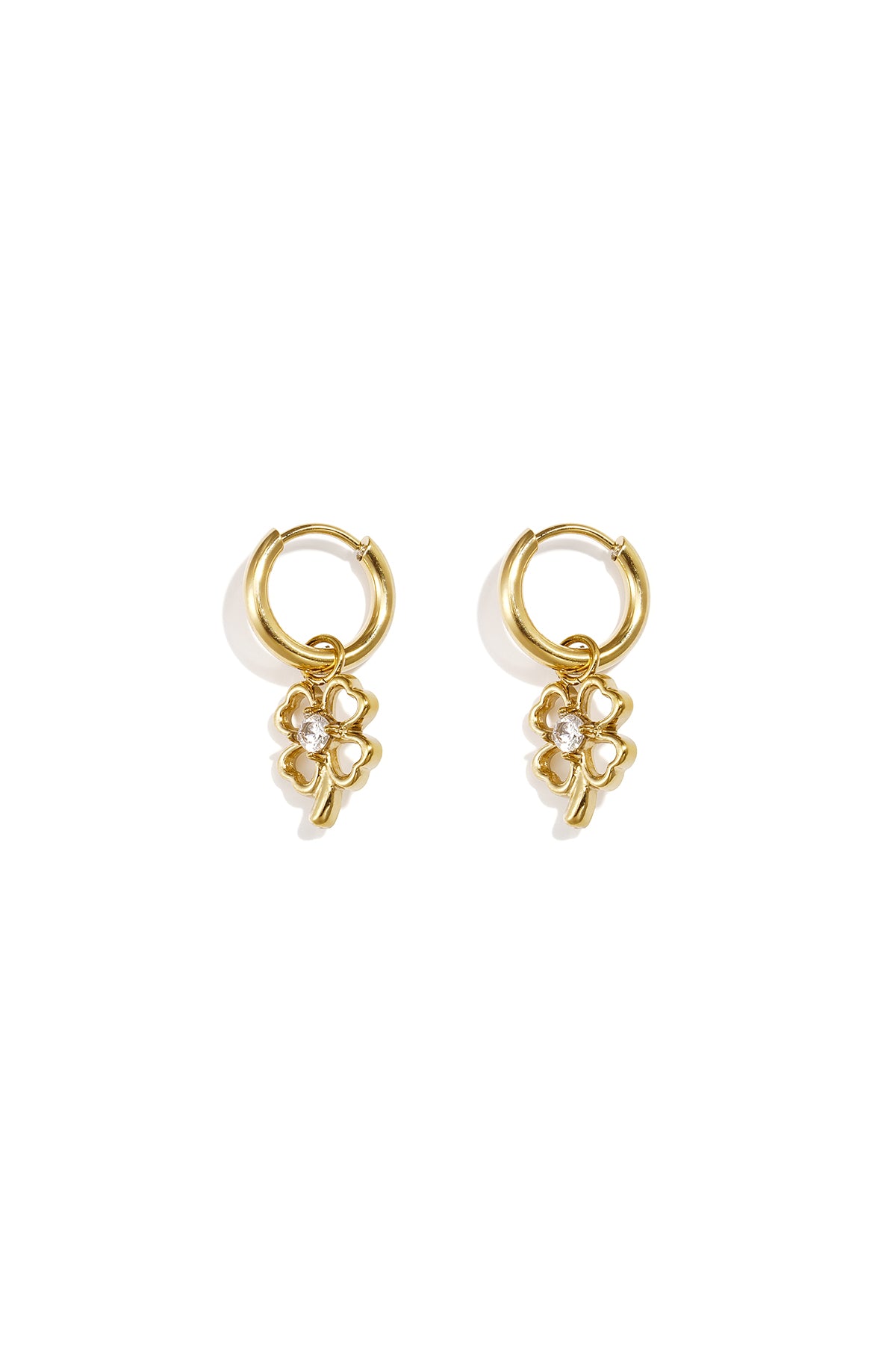 GoldAura™ Clover Charm Hoop Earrings – Gold Stainless Steel
