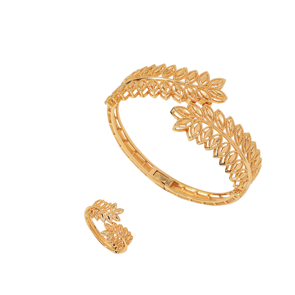 Laurel Leaf Bracelet & Ring Set Vintage Gold Wheat Leaf