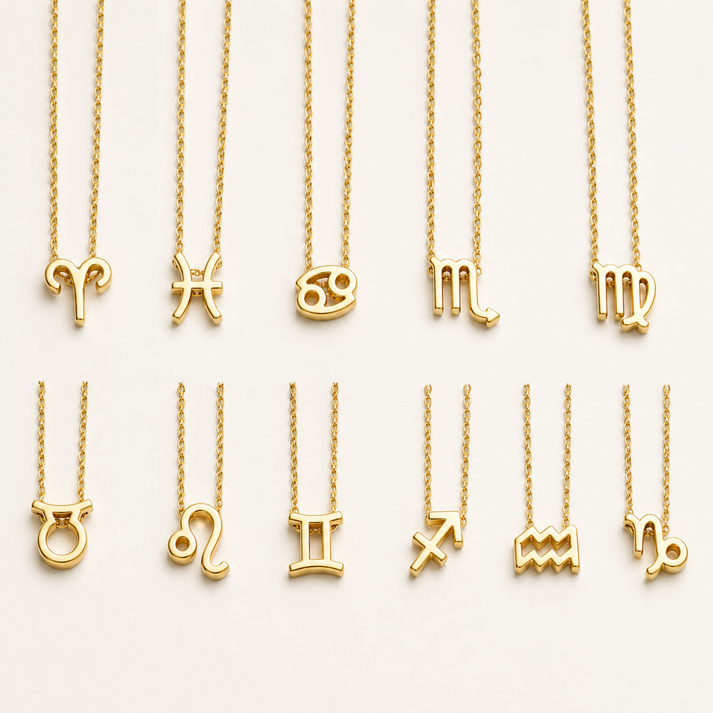 Zodiac Sign Necklace with Gift Card – 18K Gold Plated Pendant