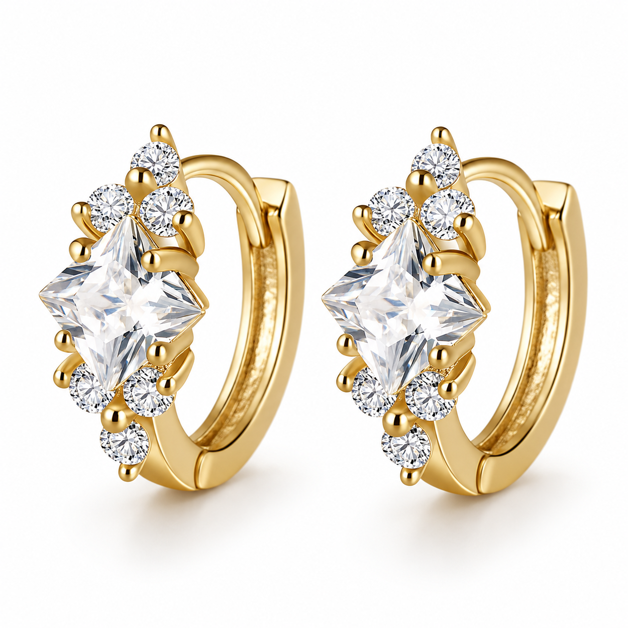 Princess Cut Zircon Hoop Earrings – Timeless Luxury Collection