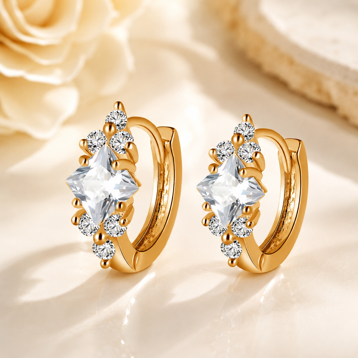 Princess Cut Zircon Hoop Earrings – Timeless Luxury Collection