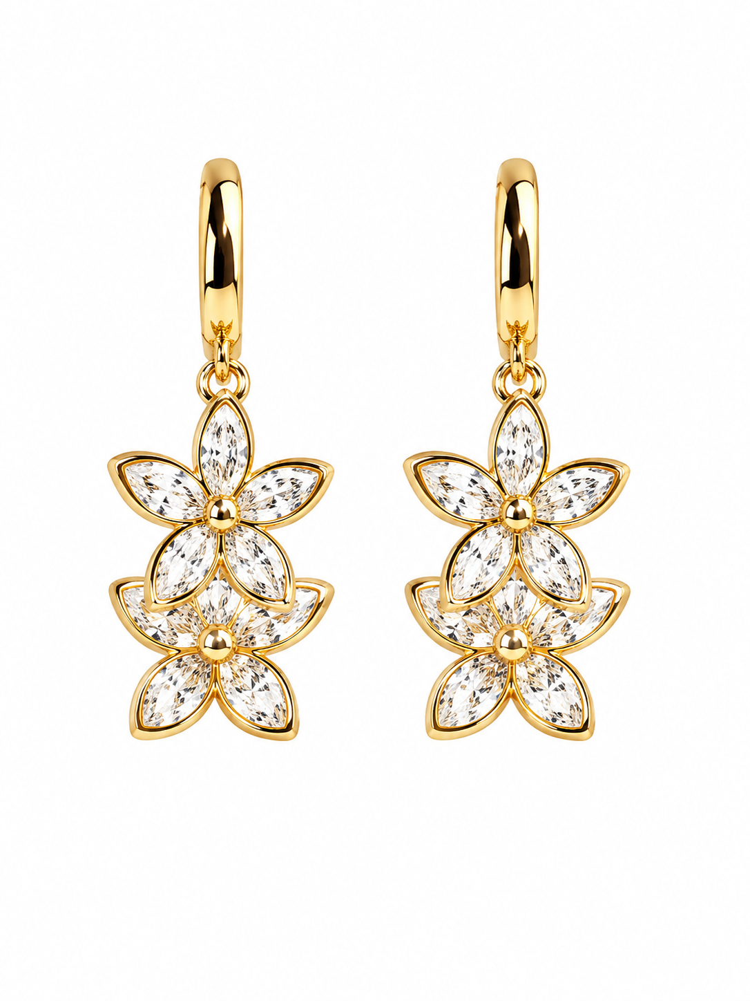 Crystal Flower Drop Earrings – Luxury Gold-Plated Floral Earrings