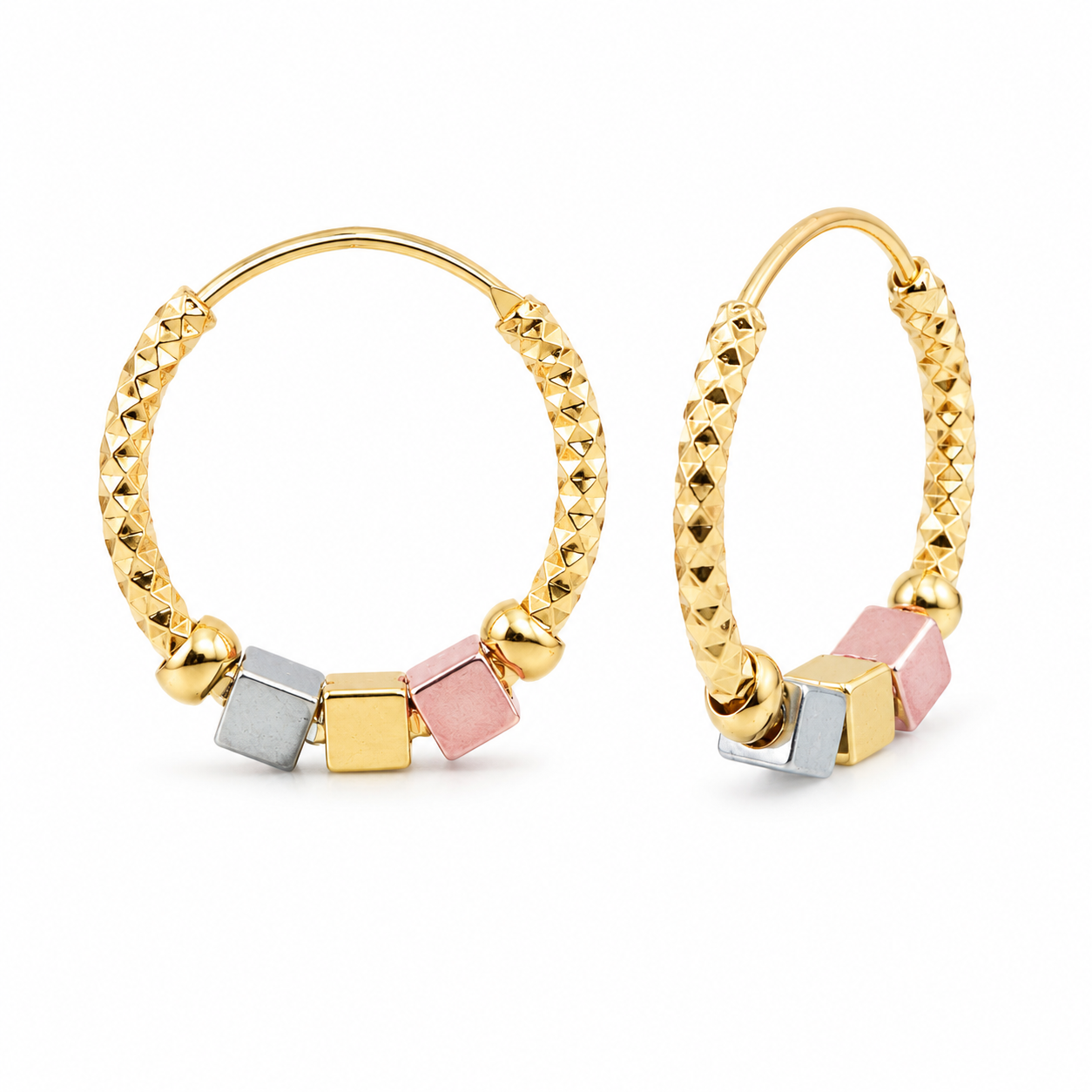 Julia 18K Gold Hoop Earrings – Chic Geometric Bead Collection