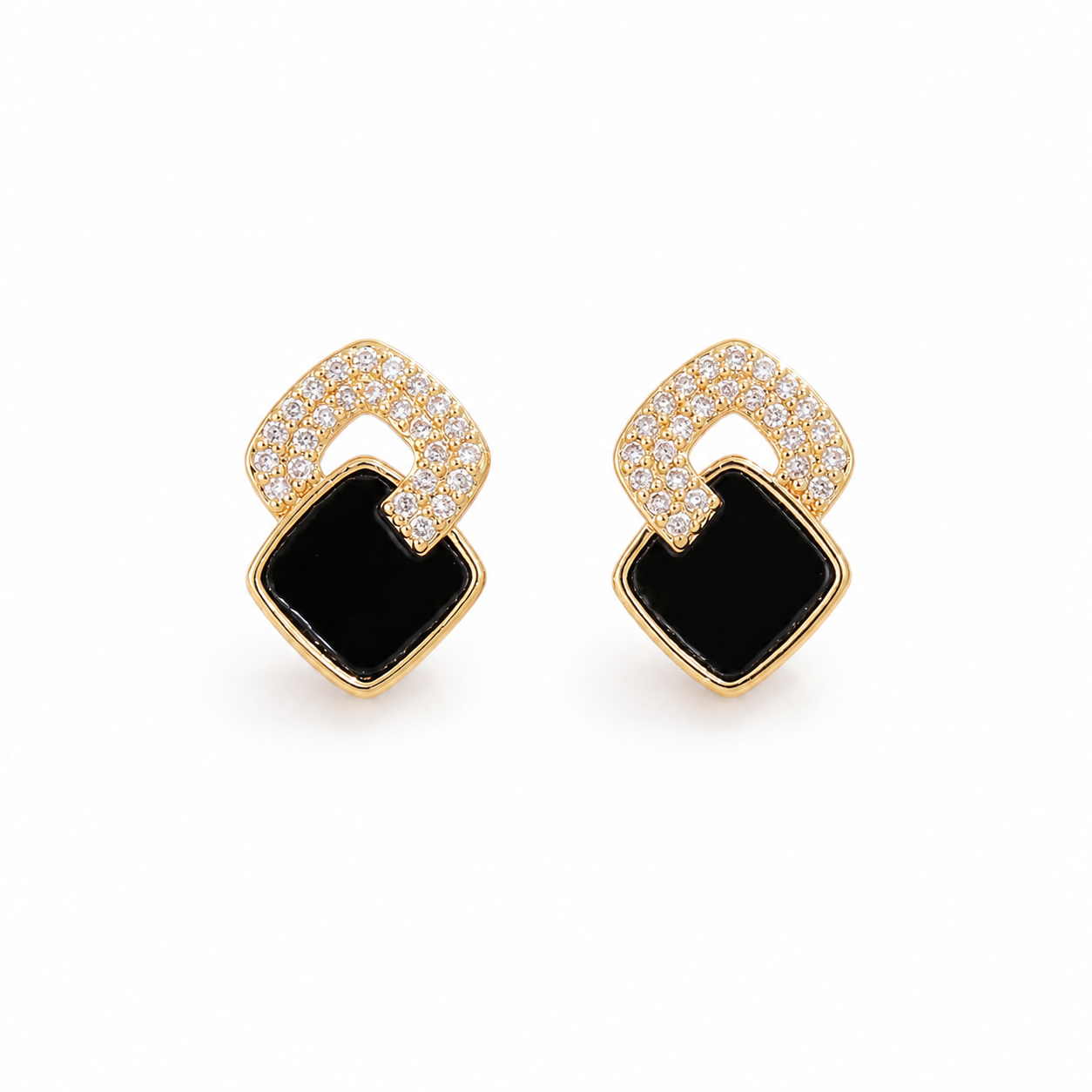 Black Crystal Square Earrings – Elegant Geometric Luxury Stud Earrings