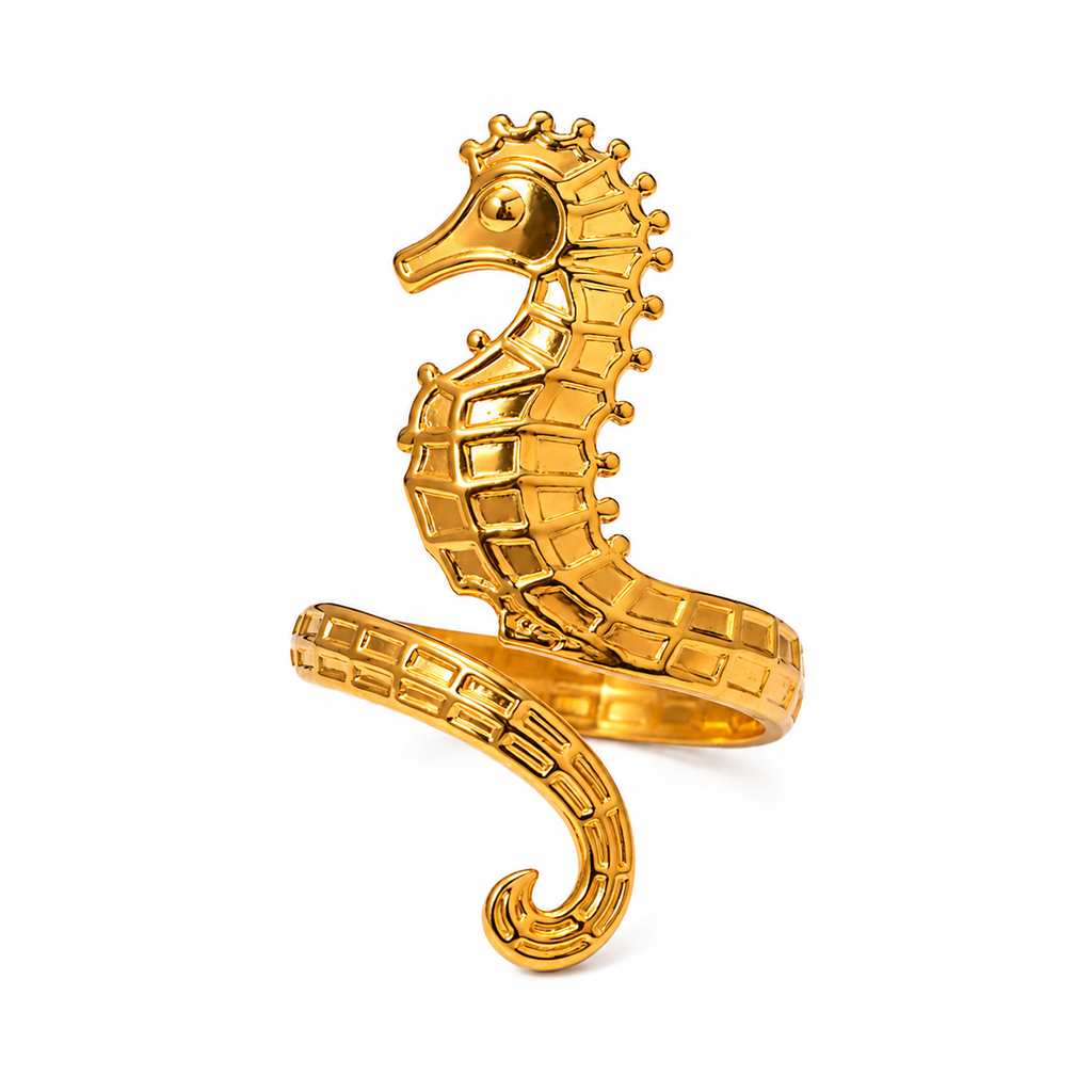 Ocean Seahorse Ring – 18K Gold-Plated Adjustable Ring