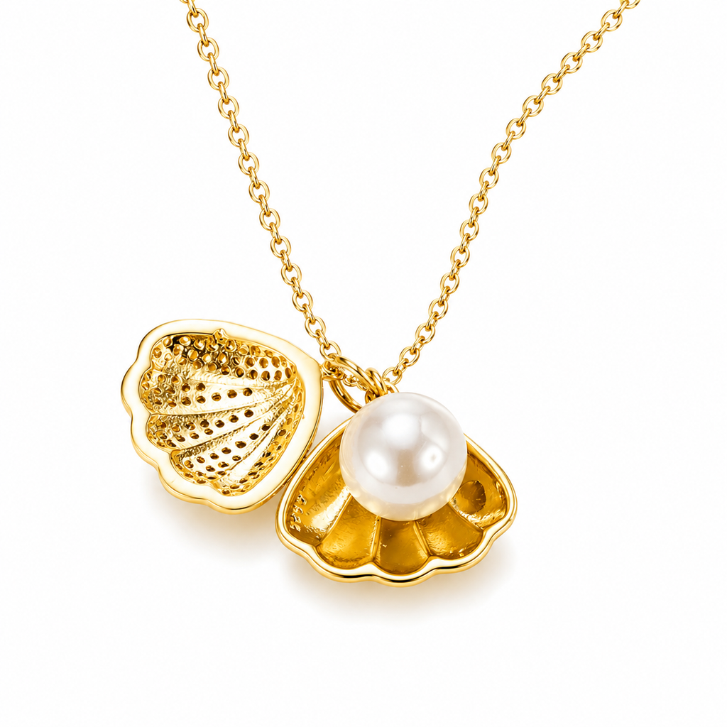Ocean Pearl Shell Necklace – 18K Gold Plated Crystal Seashell Pendant