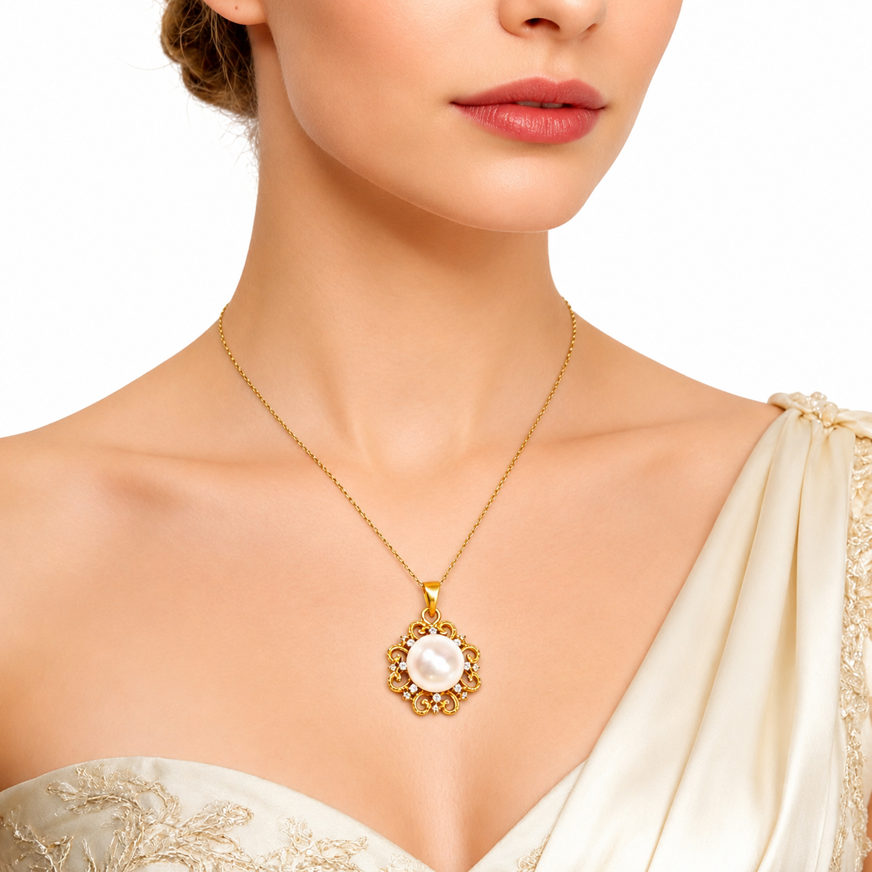 GoldAura™ 24K Gold Sun Pearl Pendant Necklace.