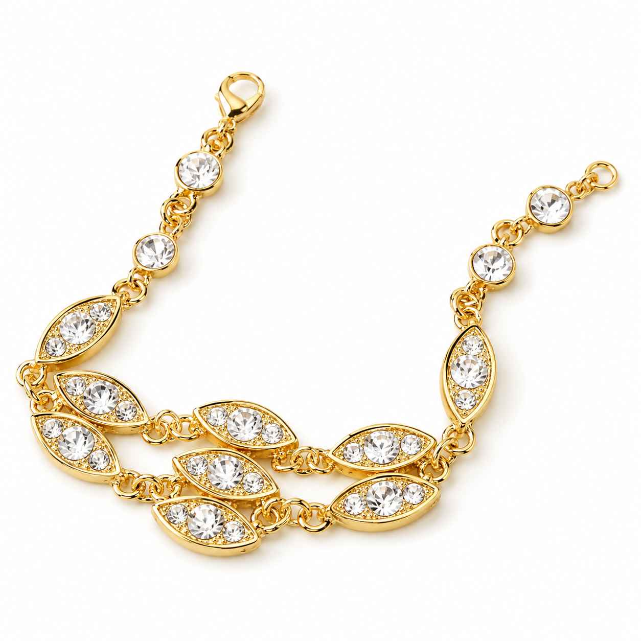 Noble Crystal Gold Bracelet – Luxury Rhinestone Elegance for Wom