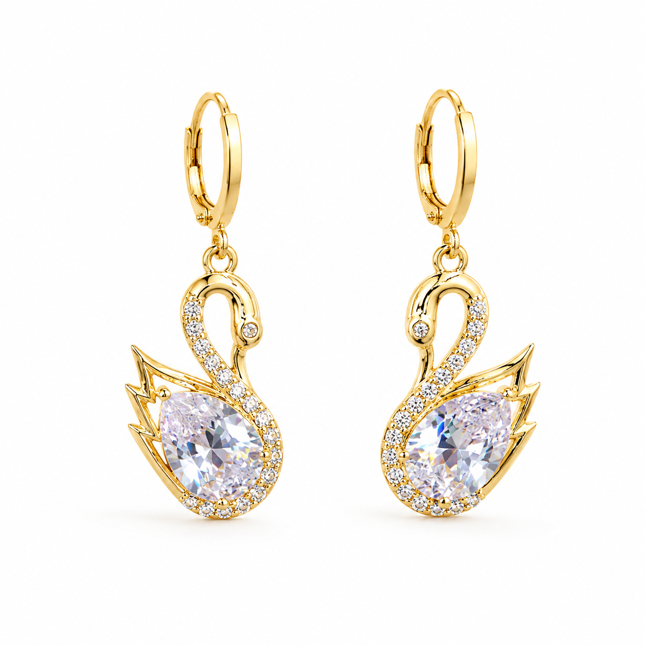 Crystal Swan Drop Earrings – Elegant Luxury Collection