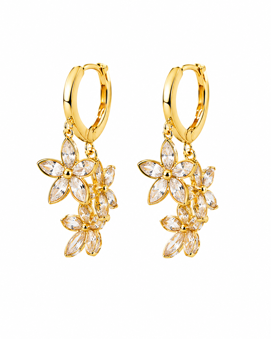 Crystal Flower Drop Earrings – Luxury Gold-Plated Floral Earrings