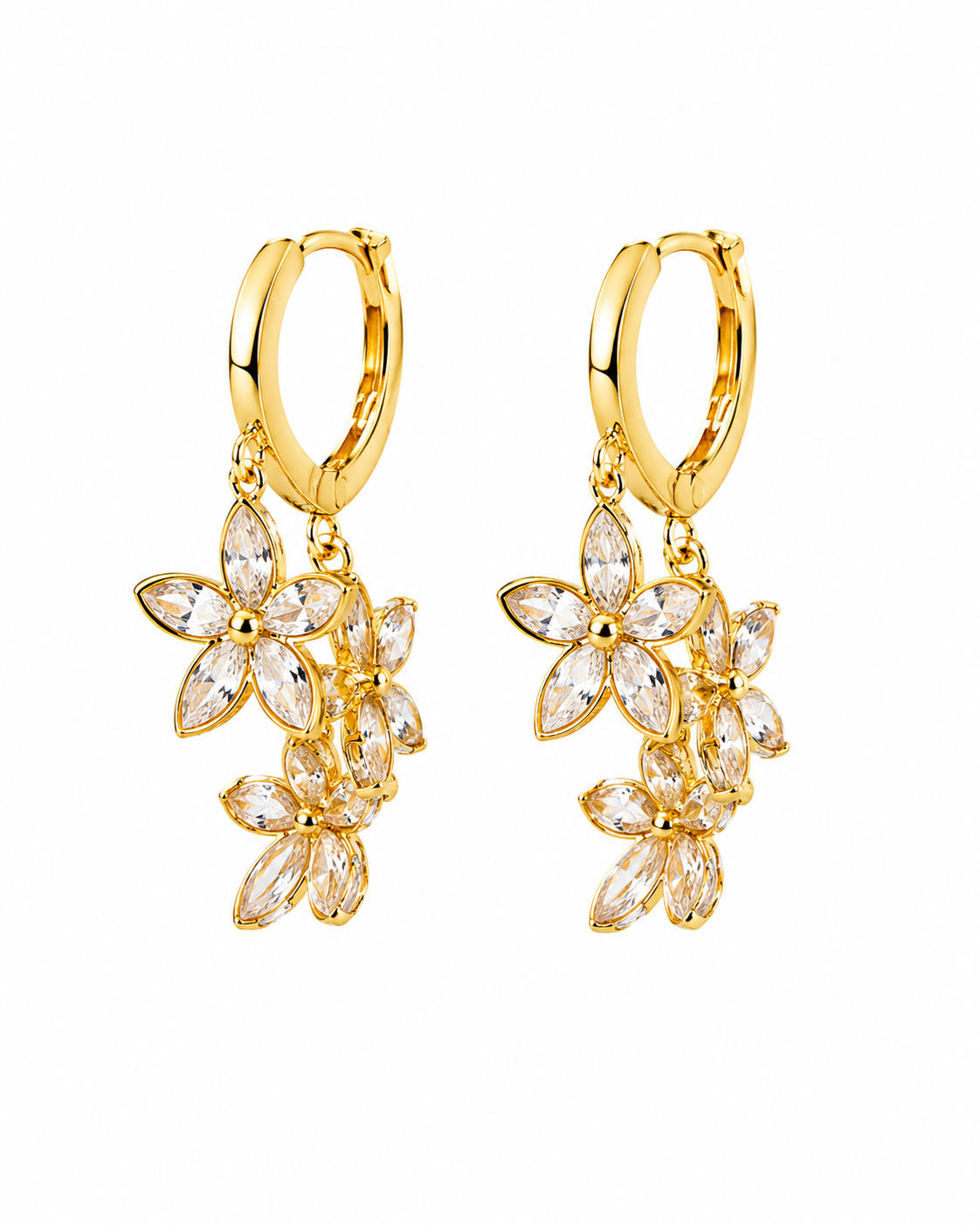Crystal Flower Drop Earrings – Luxury Gold-Plated Floral Earrings