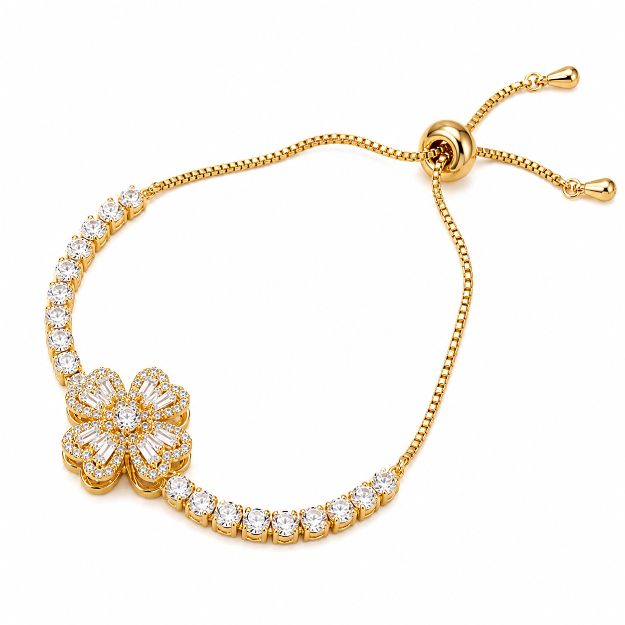 Infinity Heart Crystal Bracelet – White Gold Plated Adjustable Tennis Bracelet