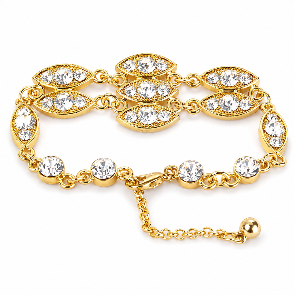 Noble Crystal Gold Bracelet – Luxury Rhinestone Elegance for Wom