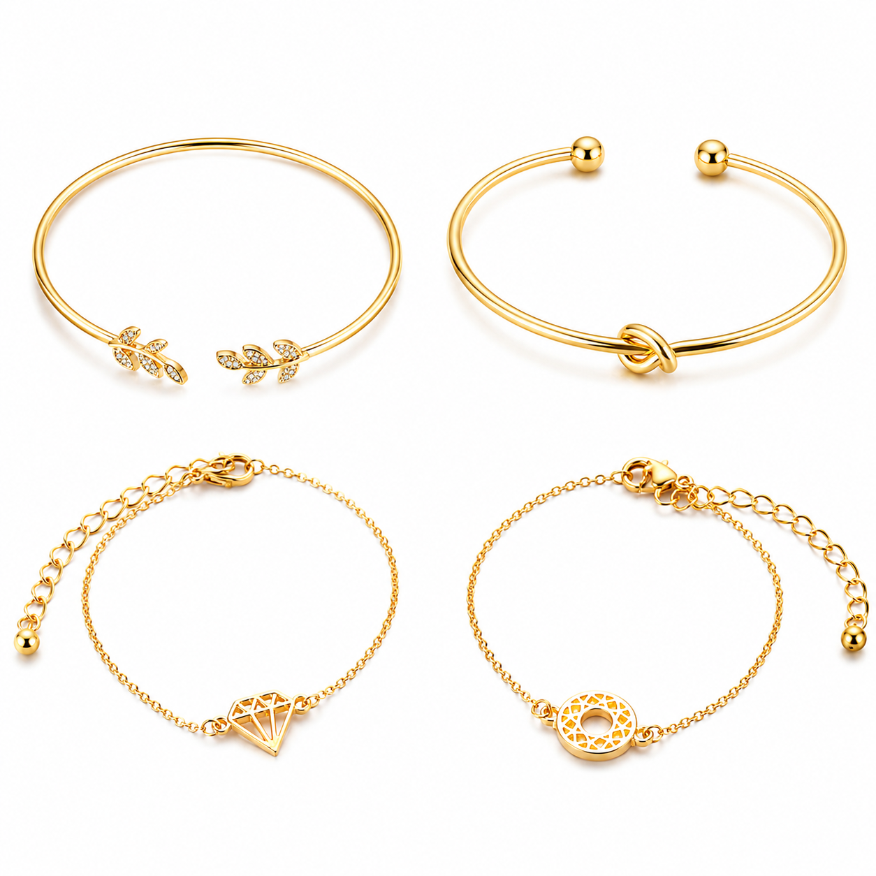 Bohemian Leaf Charm Bracelet Set – 4 Pieces