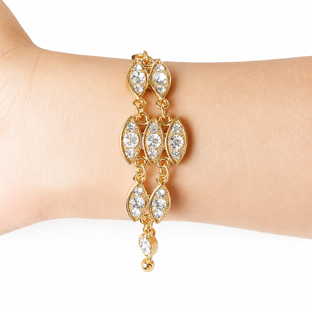Noble Crystal Gold Bracelet – Luxury Rhinestone Elegance for Wom