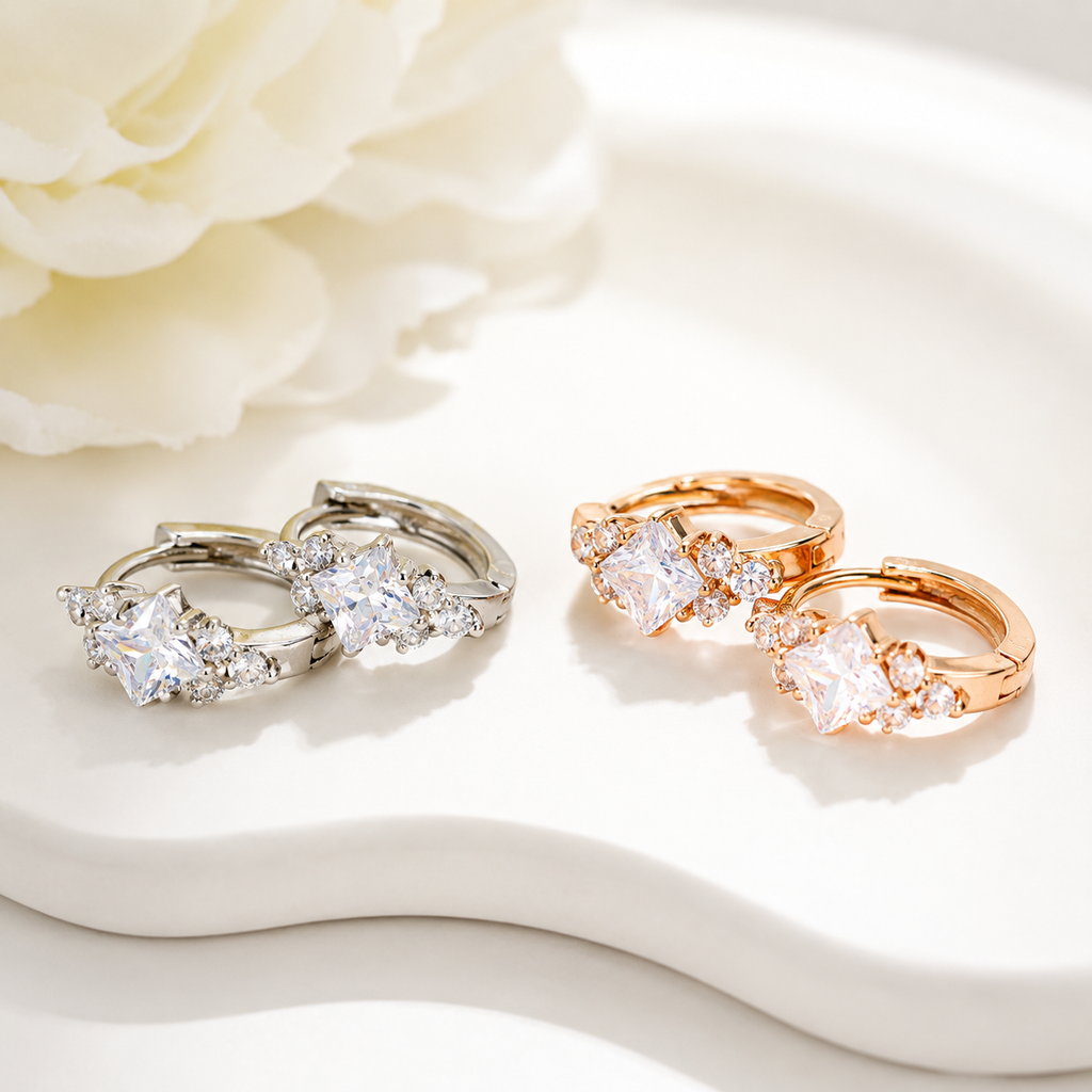 Princess Cut Zircon Hoop Earrings – Timeless Luxury Collection