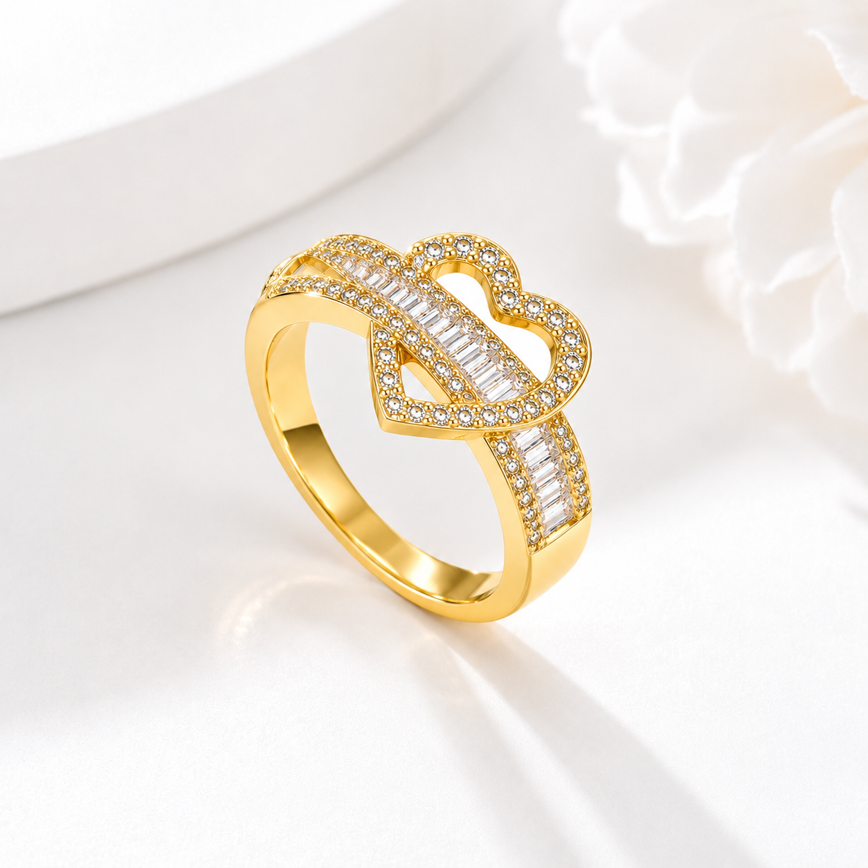 Open Heart Crystal Ring – Adjustable Gold-Plated Ring
