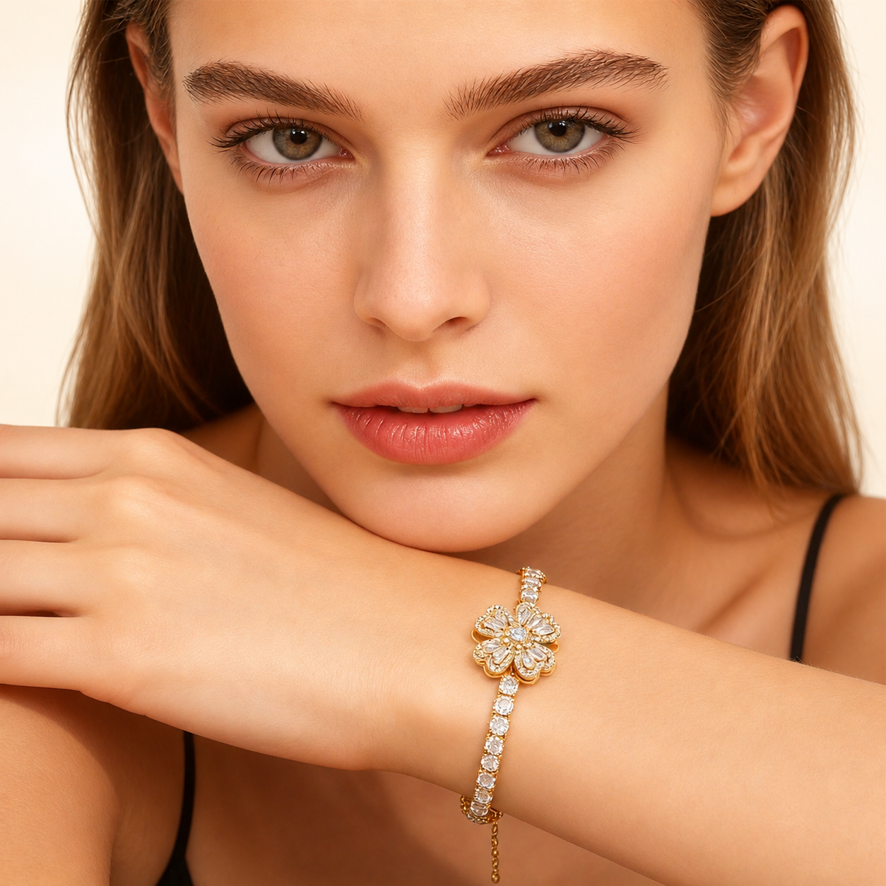 Infinity Heart Crystal Bracelet – White Gold Plated Adjustable Tennis Bracelet