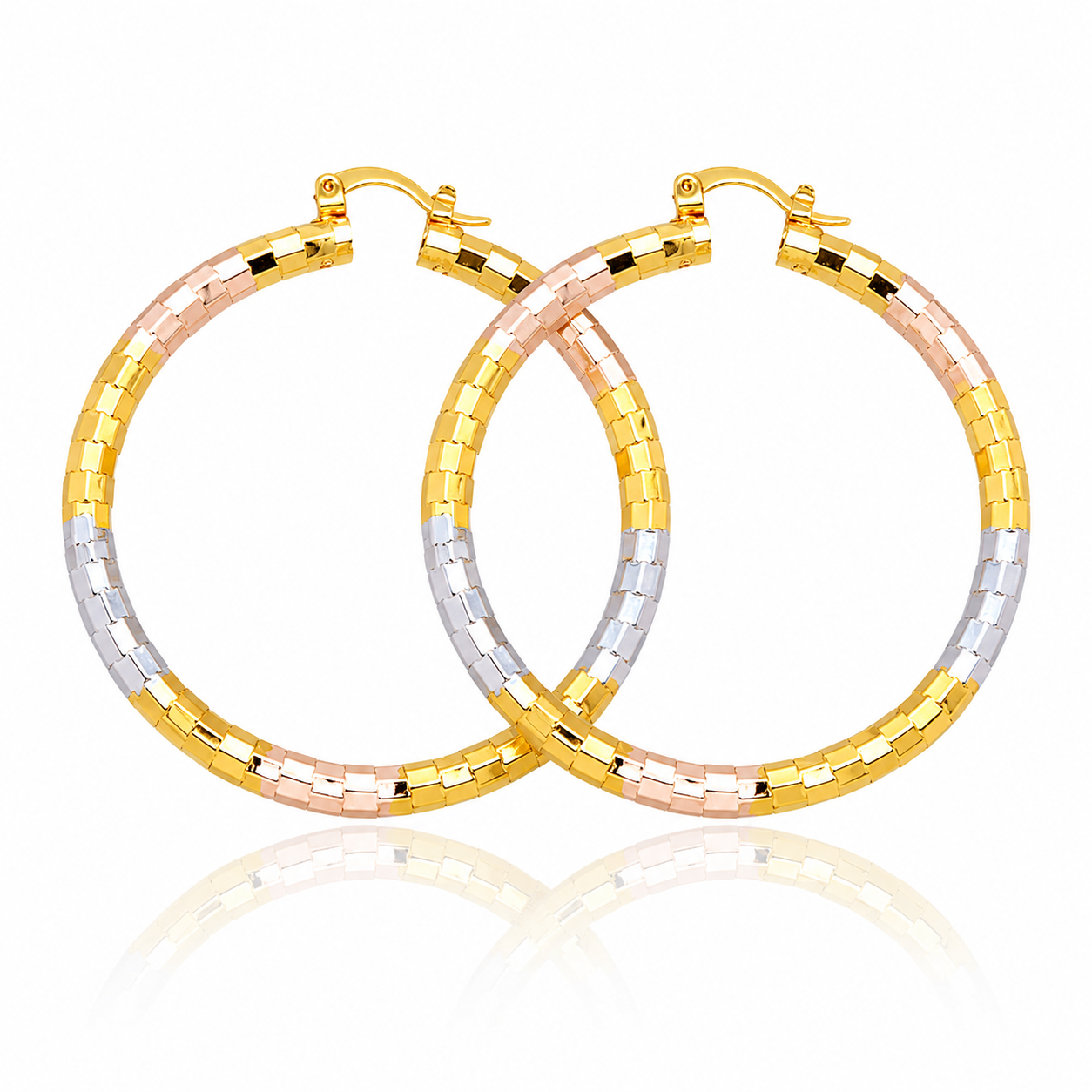 Two-Tone Luxury Hoop Earrings – Gold & Silver Textured Circle Earrings
