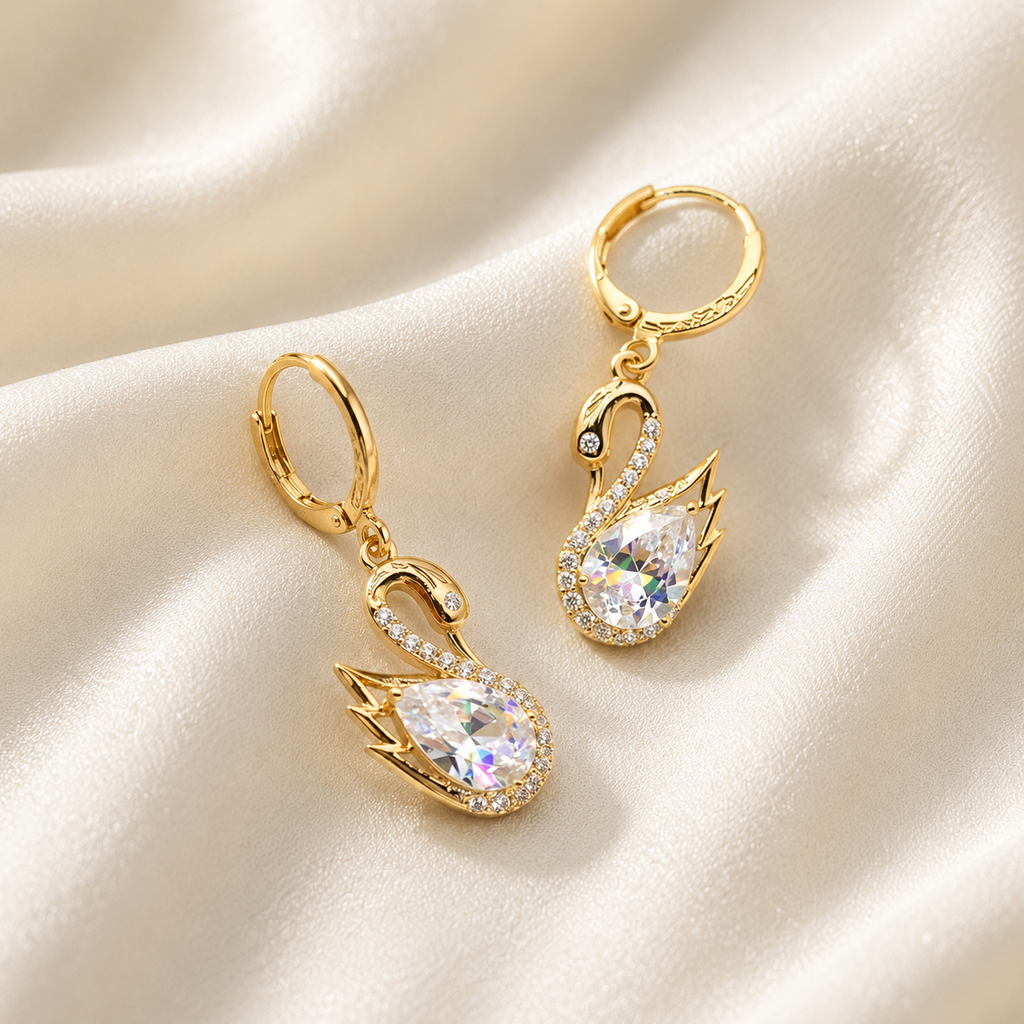 Crystal Swan Drop Earrings – Elegant Luxury Collection