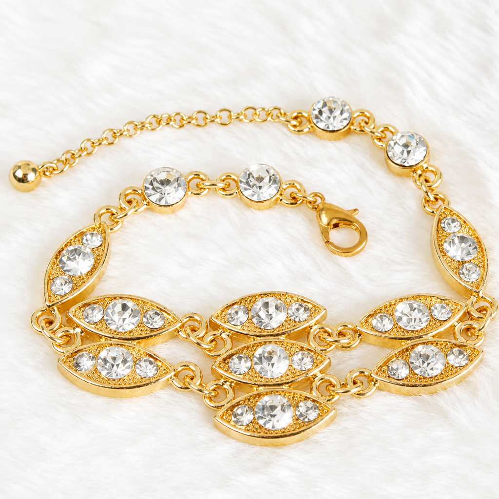 Noble Crystal Gold Bracelet – Luxury Rhinestone Elegance for Wom