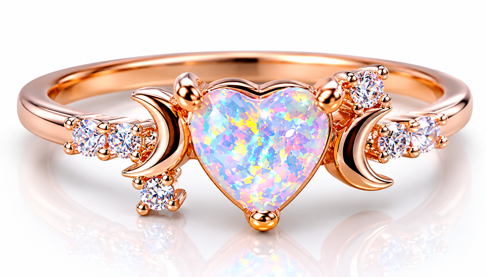 Celestial Heart Ring – Moon & Opal Love Ring