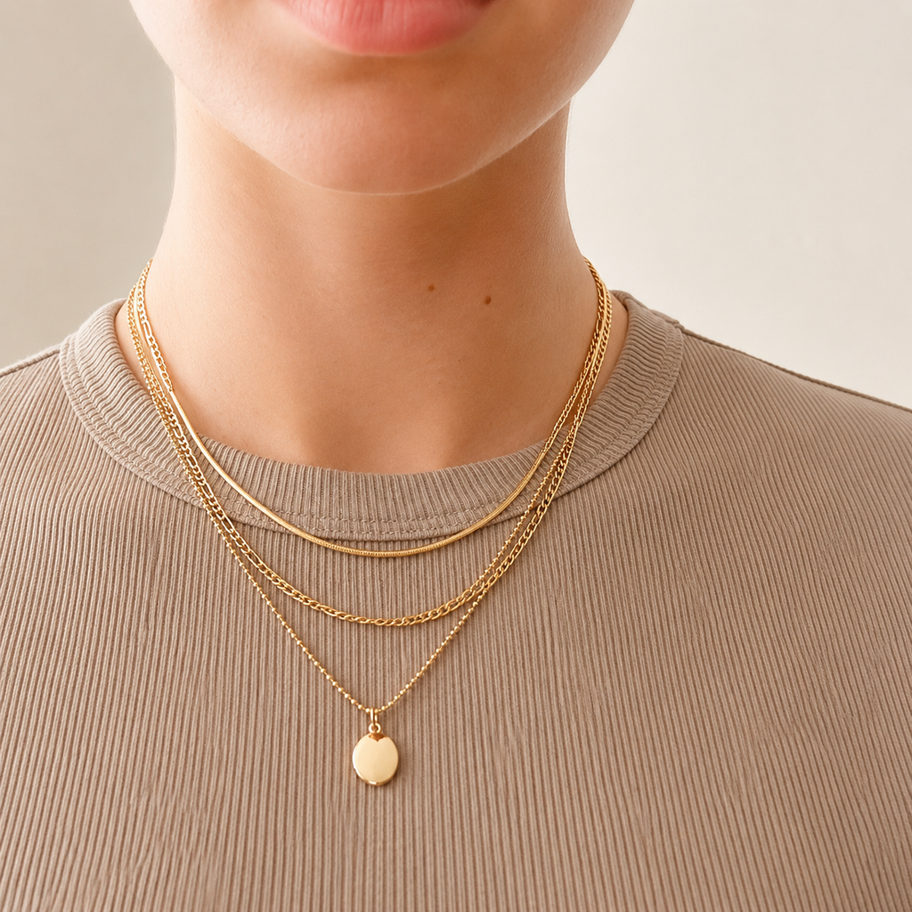 Vintage Oval Pendant Necklace – Minimalist Layered Gold Charm