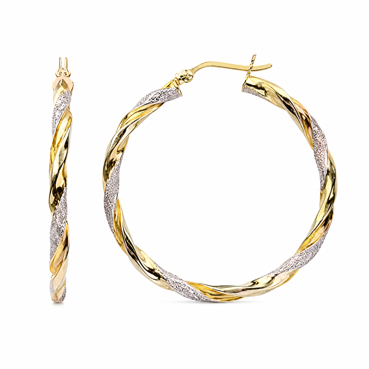 Two-Tone Luxury Hoop Earrings – Gold & Silver Textured Circle Earrings