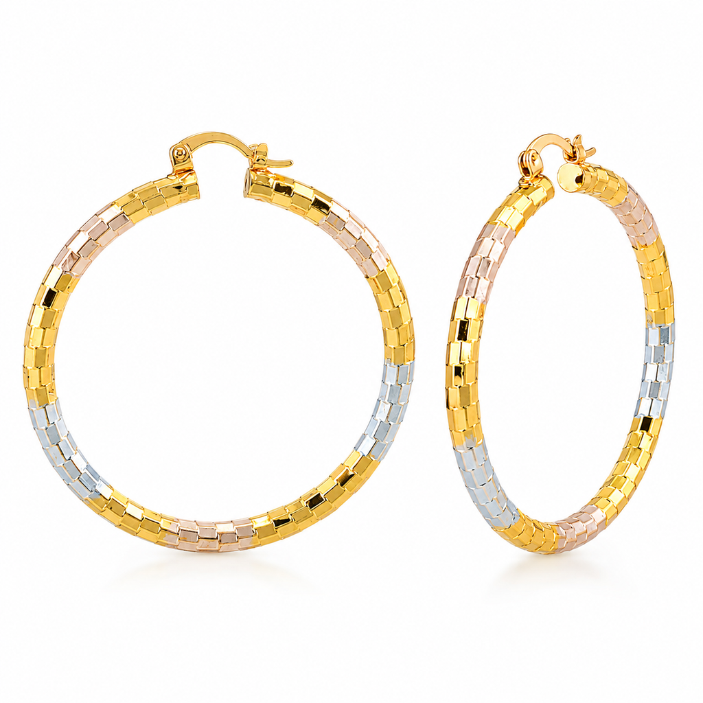 Two-Tone Luxury Hoop Earrings – Gold & Silver Textured Circle Earrings