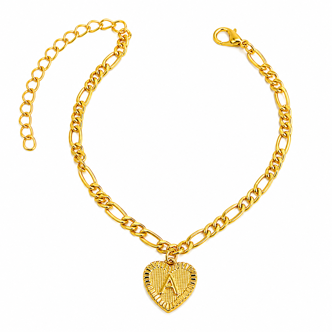 Personalized Initial Heart Anklet – Gold Letter Charm Bracelet for Women