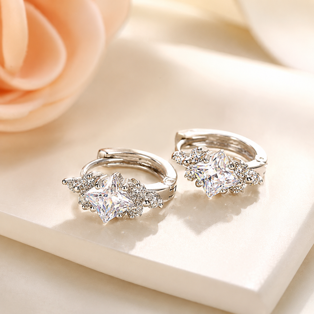 Princess Cut Zircon Hoop Earrings – Timeless Luxury Collection