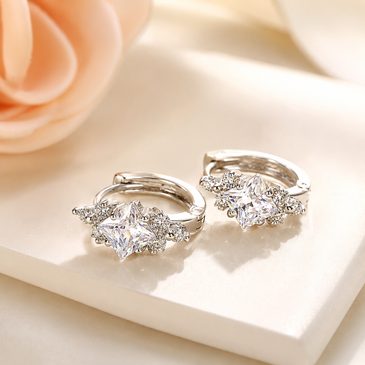 Princess Cut Zircon Hoop Earrings – Timeless Luxury Collection