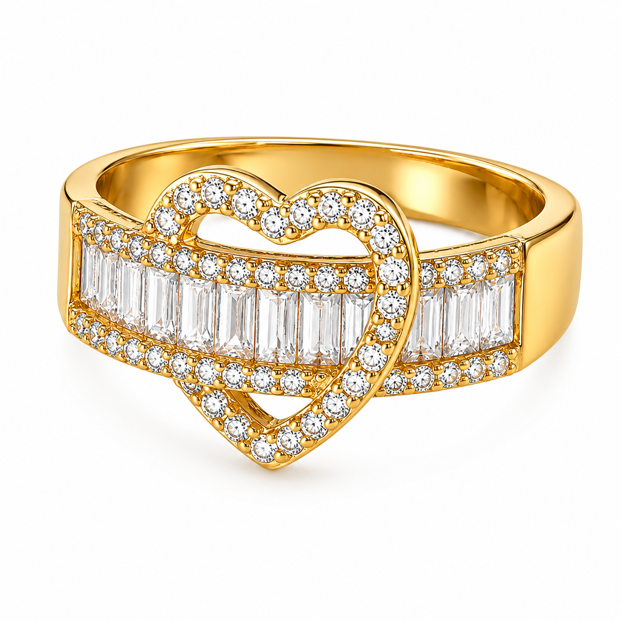 Open Heart Crystal Ring – Adjustable Gold-Plated Ring